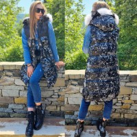 Дамски елек с качулка City Angels Jeans, Черно бял лак, 6791